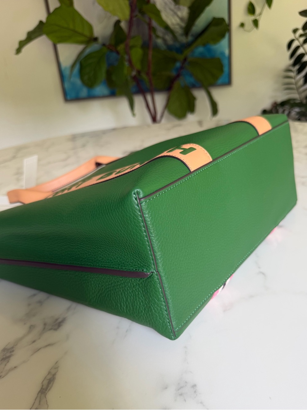 NWT Tory Burch Perry Multi Stripe Leather Triple Compartment Tote Arugula Green - Picture 10 of 16